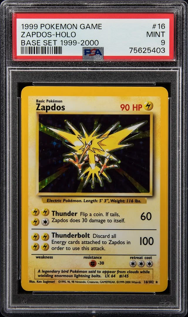 1999 Pokemon Base Set Rare Holofoil Zapdos #16 card image
