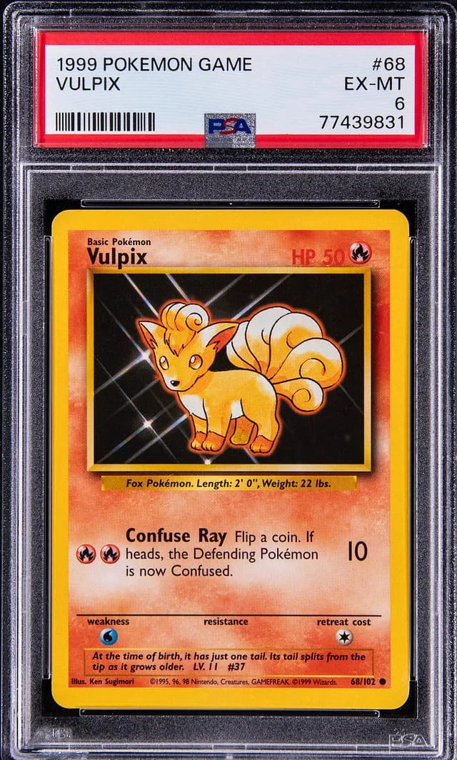 1999 Pokemon Base Set Red Cheeks Shadowless Vulpix #68 card image