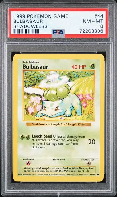 1999 Pokemon Base Set Shadowless Bulbasaur #44 card image