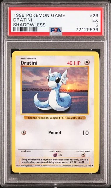 1999 Pokemon Base Set Shadowless Dratini #26 card image