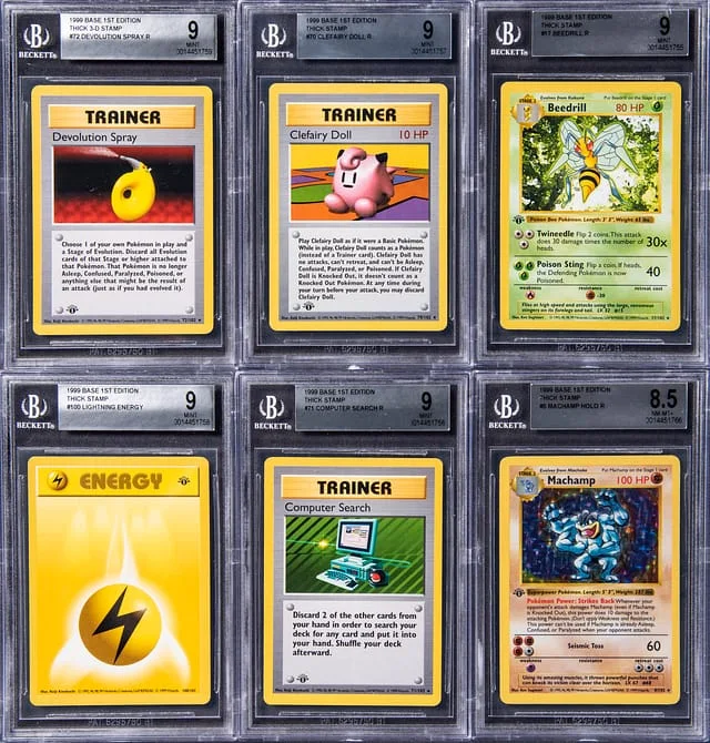 1999 Pokemon Base Set Shadowless Edition Thick Stamp Collection Graded (6) #1st card image