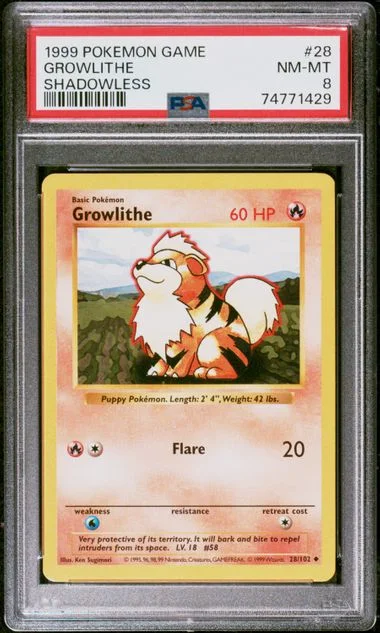 1999 Pokemon Base Set Shadowless Growlithe #28 card image