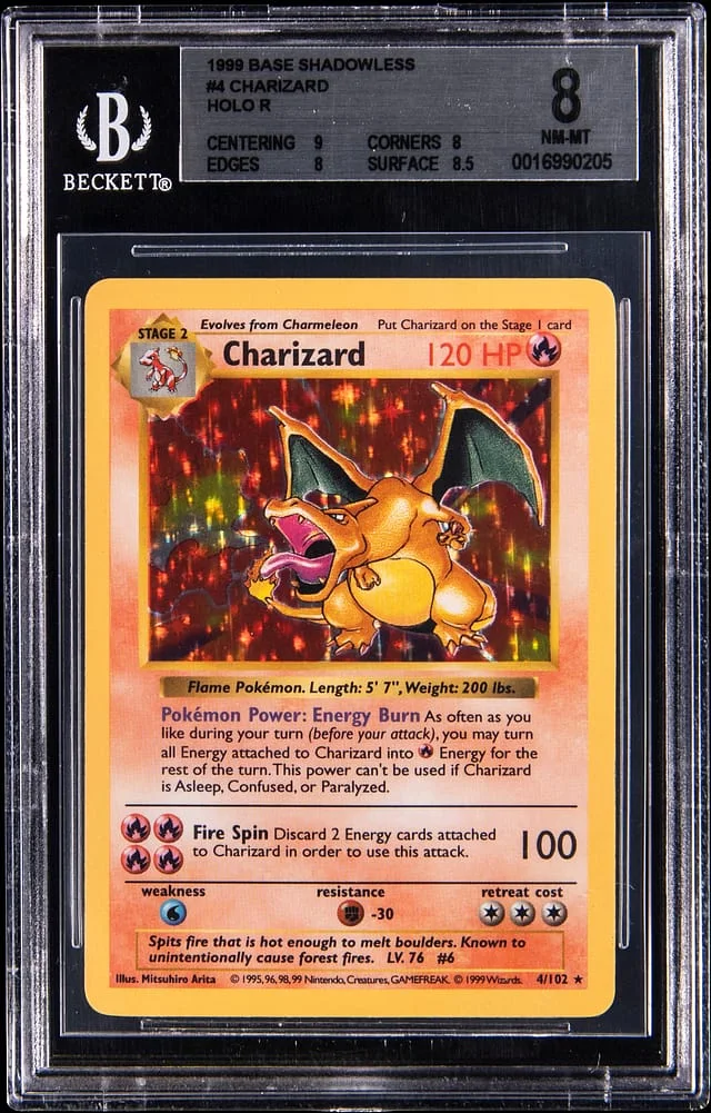 1999 Pokemon Base Set Shadowless Holo Charizard #004 card image