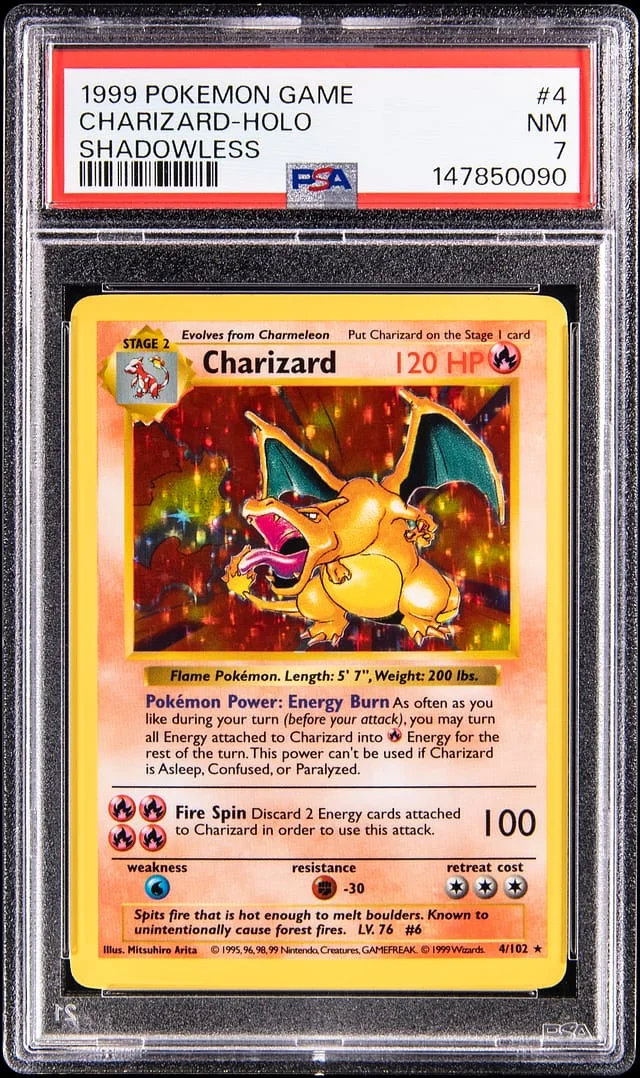 1999 Pokemon Base Set Shadowless Holo Charizard #4 card image