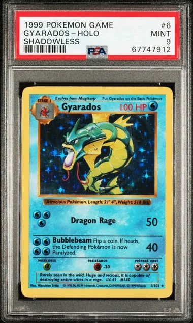 1999 Pokemon Base Set Shadowless Holofoil Gyarados #6 card image