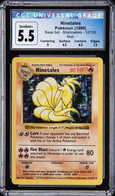 1999 Pokemon Base Set Shadowless Holofoil Ninetales #12 card image