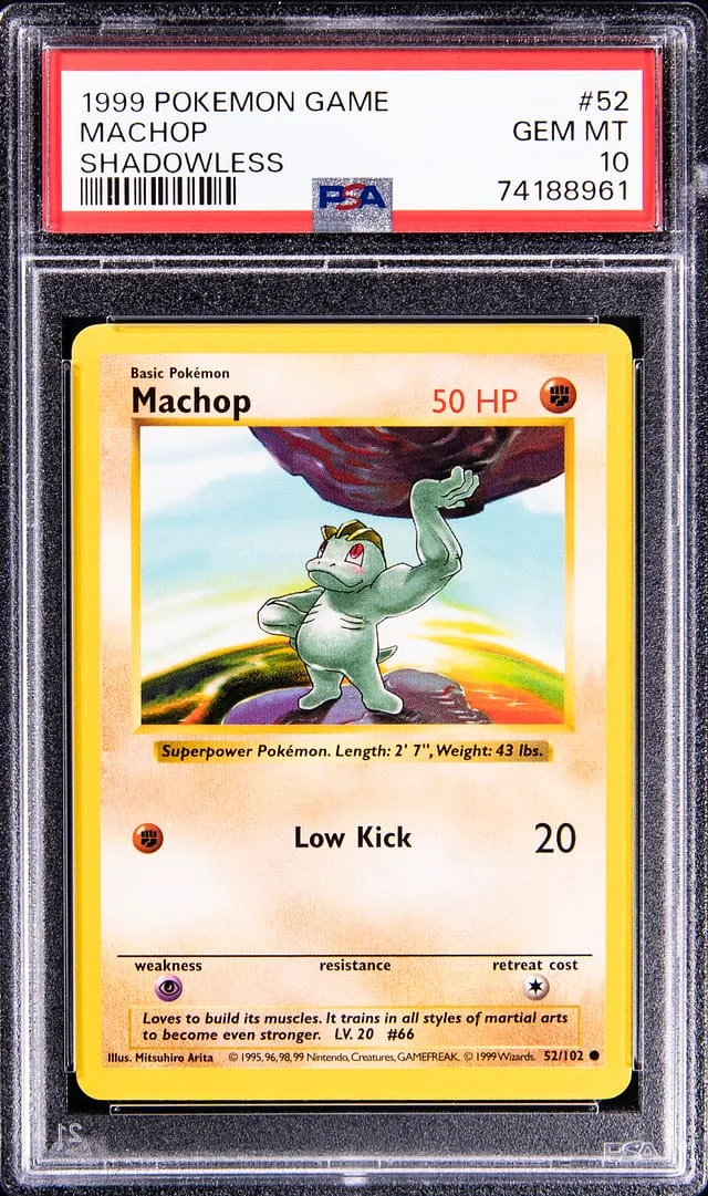 1999 Pokemon Base Set Shadowless Machop #52 card image