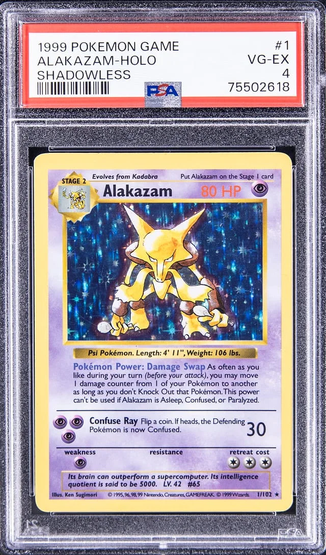 1999 Pokemon Base Set Shadowless Rare Holofoil Alakazam #1 card image