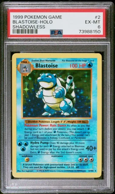 1999 Pokemon Base Set Shadowless Rare Holofoil Blastoise #2 card image
