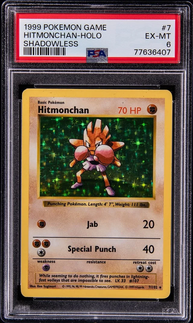 1999 Pokemon Base Set Shadowless Rare Holofoil Hitmonchan #7 card image