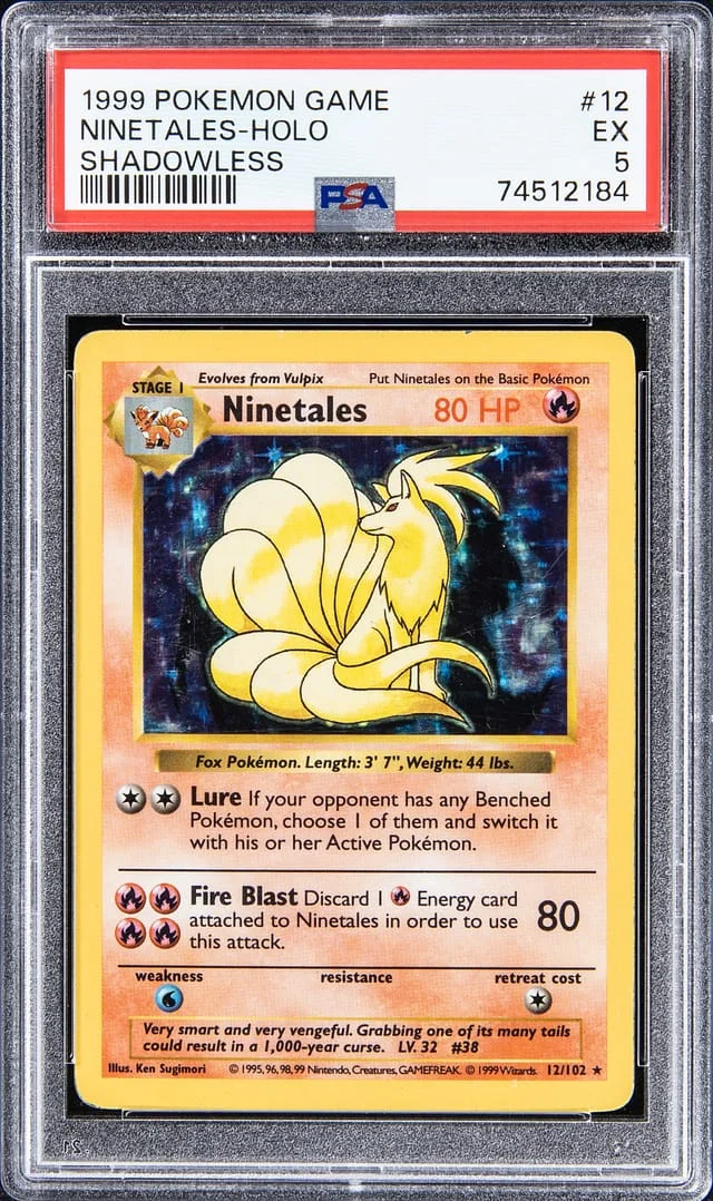 1999 Pokemon Base Set Shadowless Rare Holofoil Ninetales #12 card image