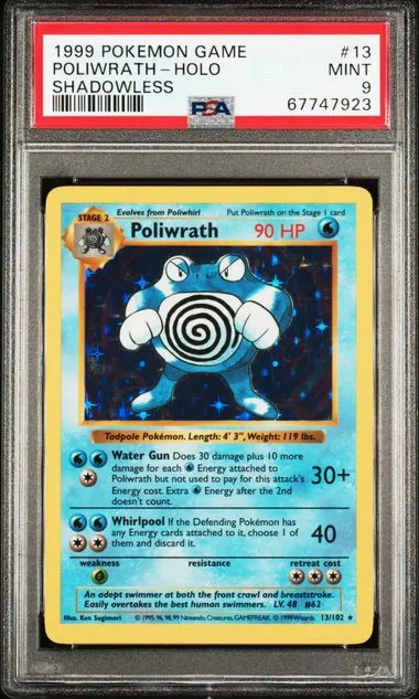 1999 Pokemon Base Set Shadowless Rare Holofoil Poliwrath #13 card image