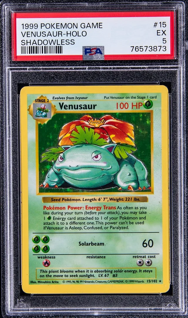 1999 Pokemon Base Set Shadowless Rare Holofoil Venusaur #15 card image
