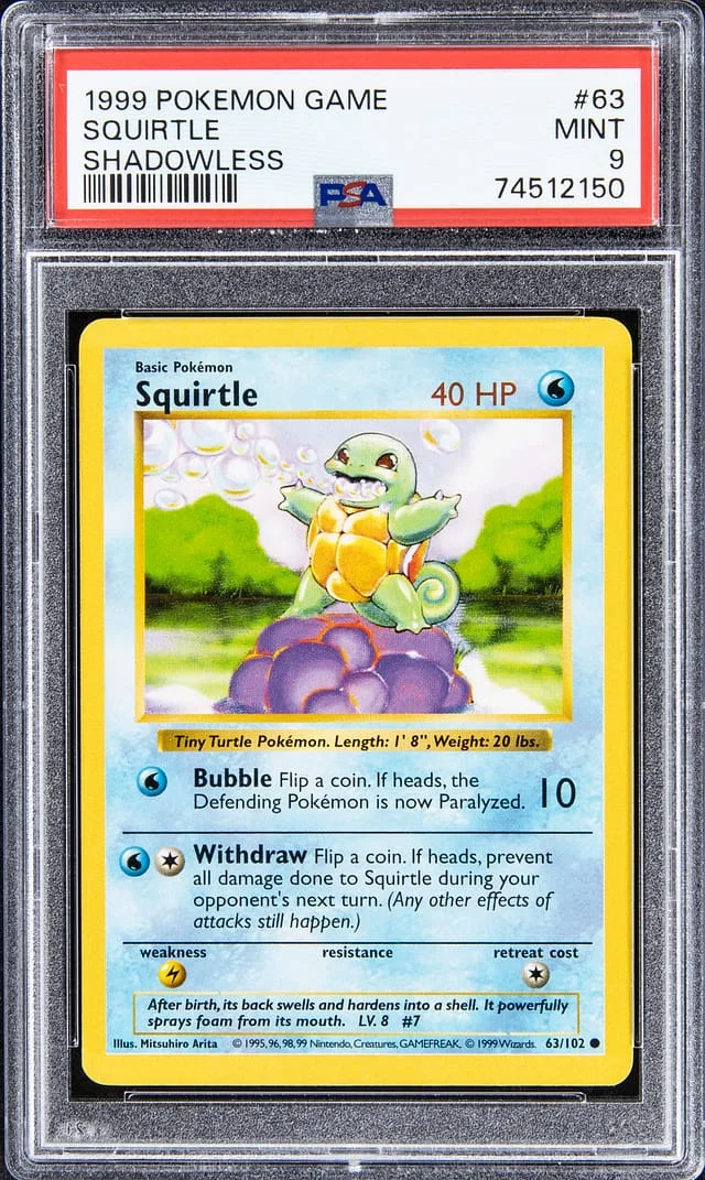 1999 Pokemon Base Set Shadowless Squirtle #63 card image