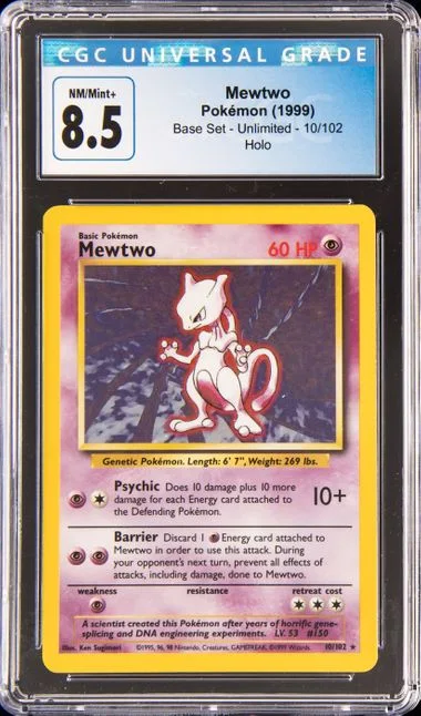 1999 Pokemon Base Set Unlimited Rare Holofoil Mewtwo #10 card image