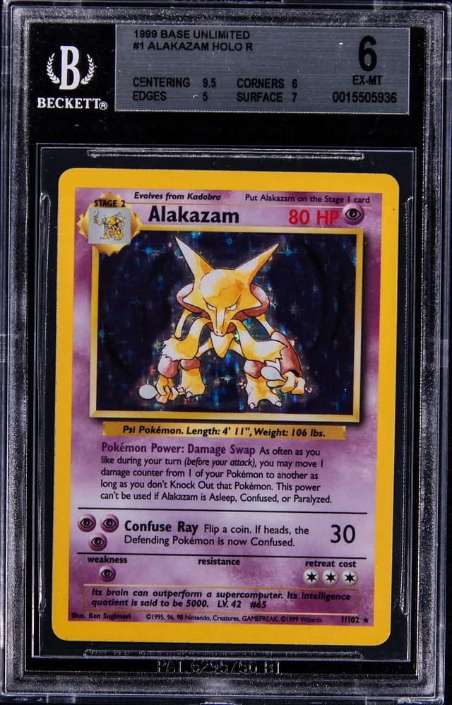 1999 Pokemon Base Unlimited Holo R Alakazam #1 card image
