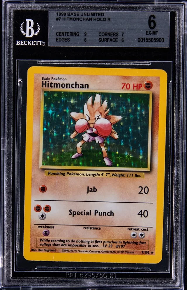 1999 Pokemon Base Unlimited Holo R Hitmonchan #7 card image
