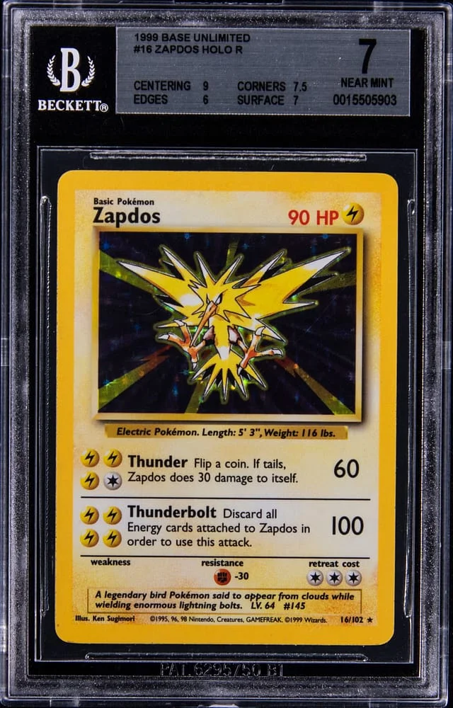 1999 Pokemon Base Unlimited Holo R Zapdos #14 card image