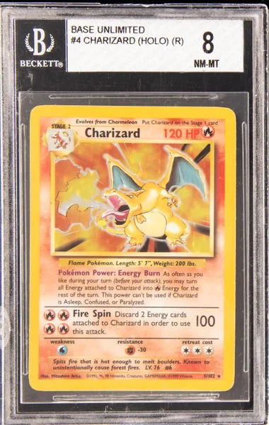 1999 Pokemon Base Unlimited Rare Holofoil Charizard #4 card image