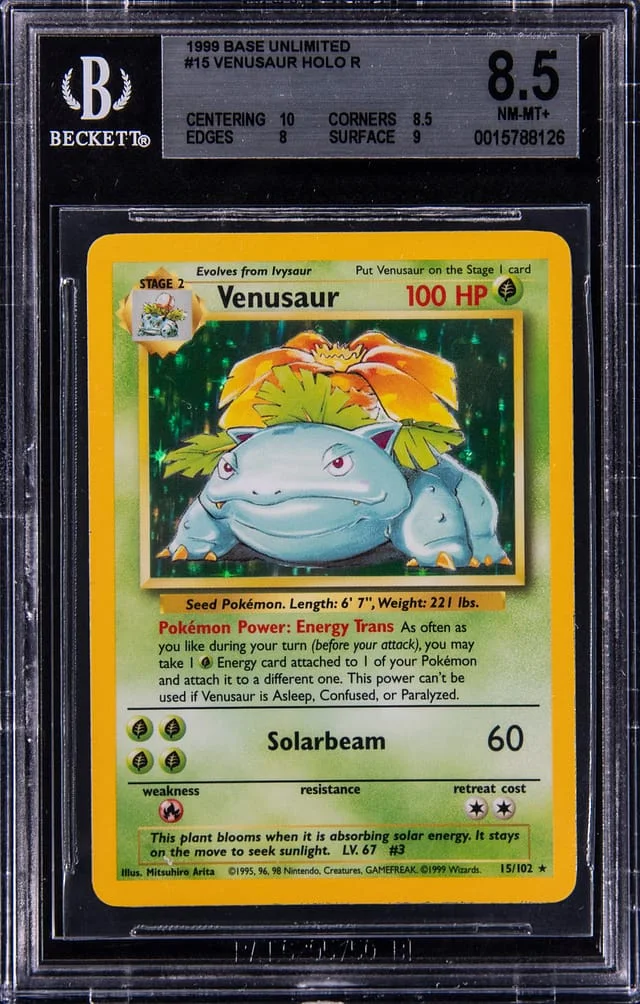 1999 Pokemon Base Unlimited Rare Holofoil Venusaur #15 card image