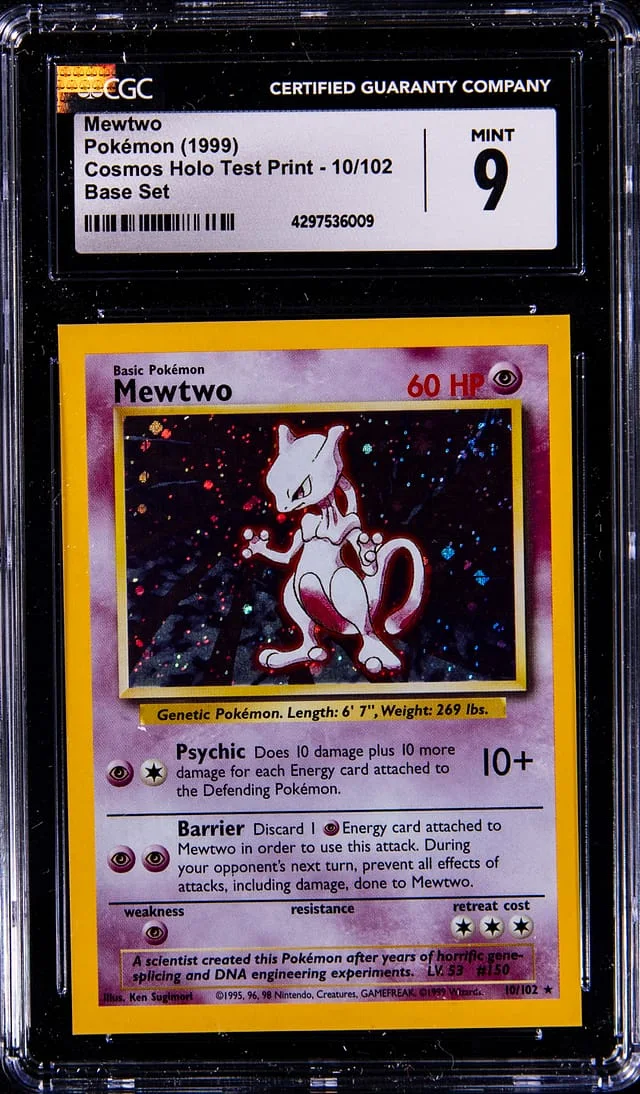 1999 Pokemon Cosmos Holo Test Print Rare Holofoil Mewtwo #10 card image