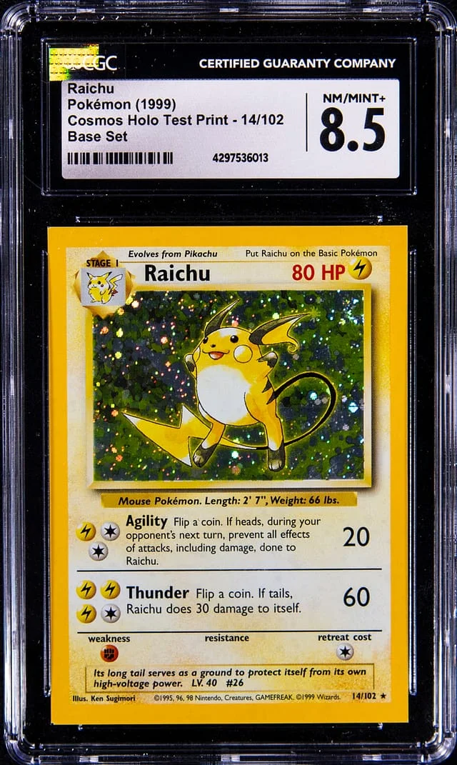 1999 Pokemon Cosmos Holo Test Print Rare Holofoil Raichu #14 card image