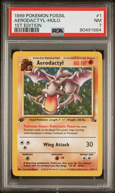 1999 Pokemon Fossil 1st Edition Aerodactyl-Holo #1 card image