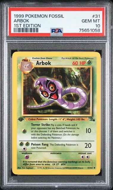 1999 Pokemon Fossil 1st Edition Arbok #31 card image