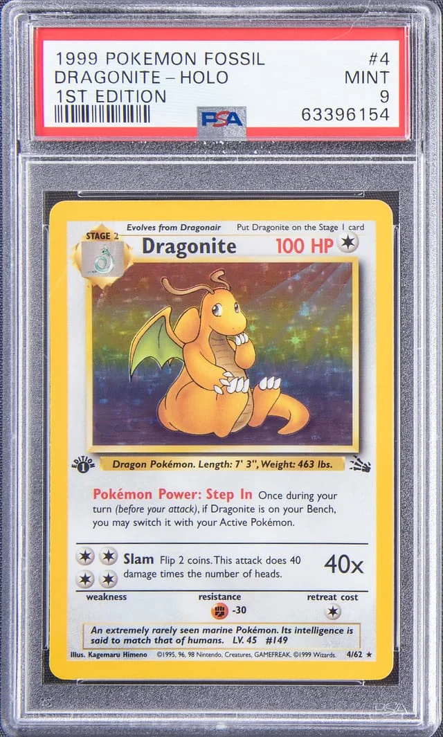 1999 Pokemon Fossil 1st Edition Dragonite Holo #4 card image