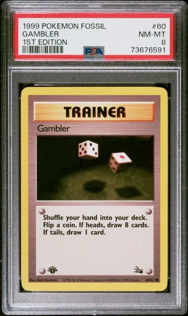 1999 Pokemon Fossil 1st Edition Gambler #60 card image