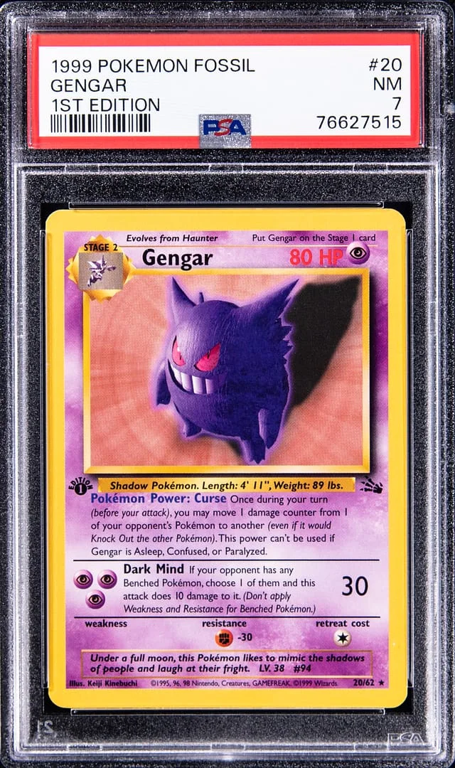 1999 Pokemon Fossil 1st Edition Gengar #20 card image
