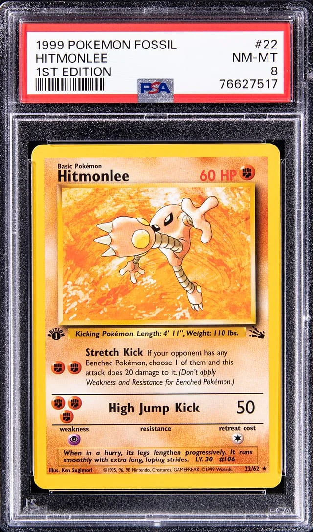 1999 Pokemon Fossil 1st Edition Hitmonlee #22 card image