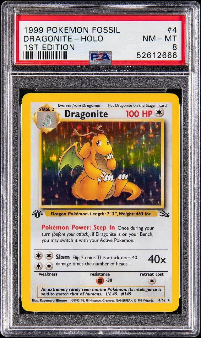 1999 Pokemon Fossil 1st Edition Holo Dragonite #4 card image