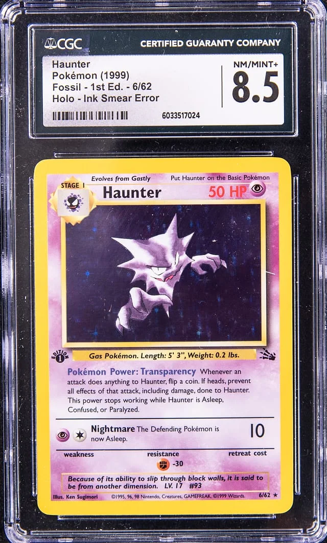 1999 Pokemon Fossil 1st Edition Holo Haunter Ink Smear Error #6 card image
