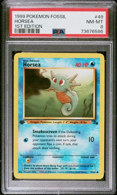 1999 Pokemon Fossil 1st Edition Horsea #49 card image