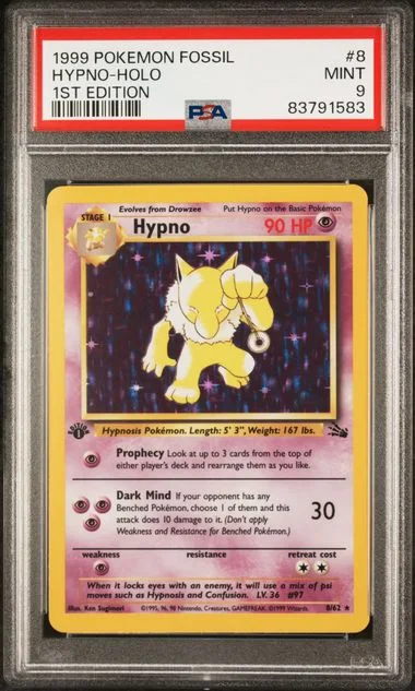 1999 Pokemon Fossil 1st Edition Hypno-Holo #8 card image