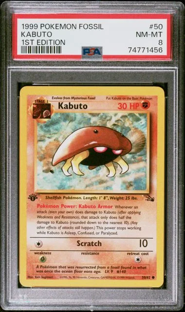 1999 Pokemon Fossil 1st Edition Kabuto #50 card image