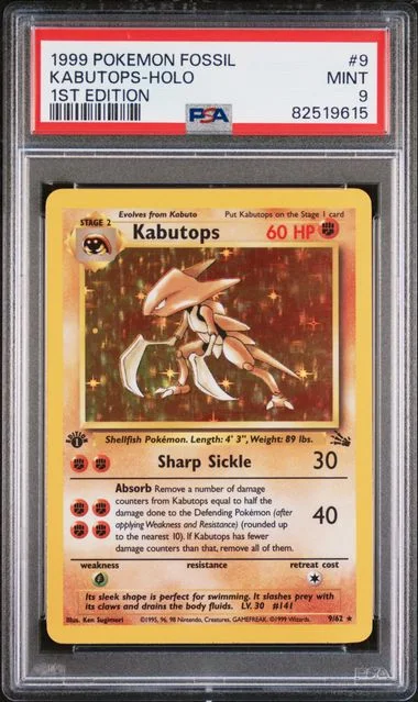 1999 Pokemon Fossil 1st Edition Kabutops-Holo #9 card image
