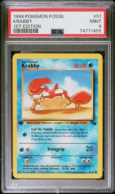 1999 Pokemon Fossil 1st Edition Krabby #51 card image