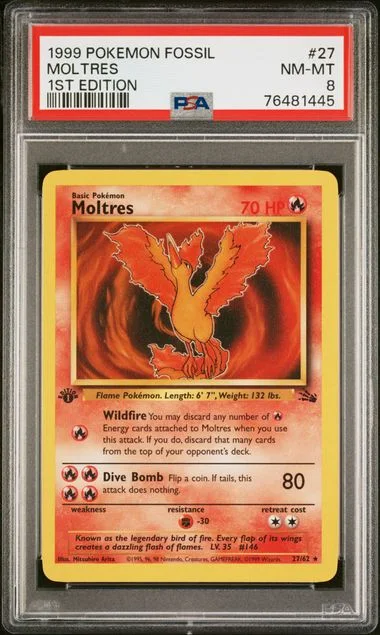 1999 Pokemon Fossil 1st Edition Moltres #27 card image