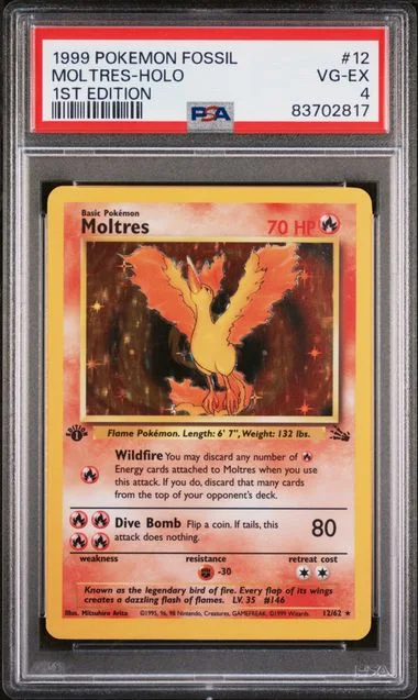 1999 Pokemon Fossil 1st Edition Moltres-Holo #12 card image