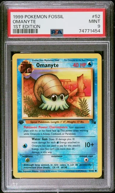 1999 Pokemon Fossil 1st Edition Omanyte #52 card image
