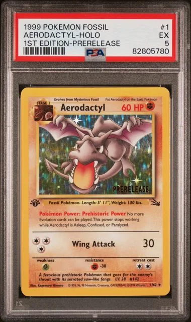 1999 Pokemon Fossil 1st Edition-Prerelease Aerodactyl-Holo #1 card image