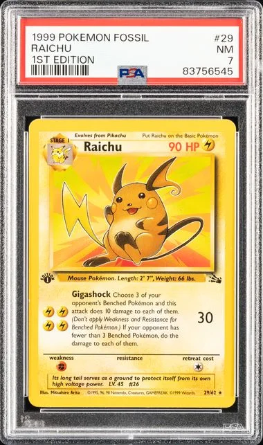 1999 Pokemon Fossil 1st Edition Raichu #29 card image