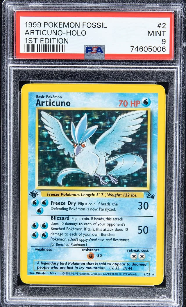 1999 Pokemon Fossil 1st Edition Rare Holofoil Articuno #2 card image
