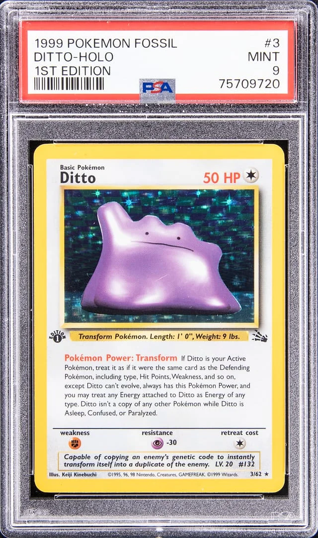 1999 Pokemon Fossil 1st Edition Rare Holofoil Ditto #3 card image