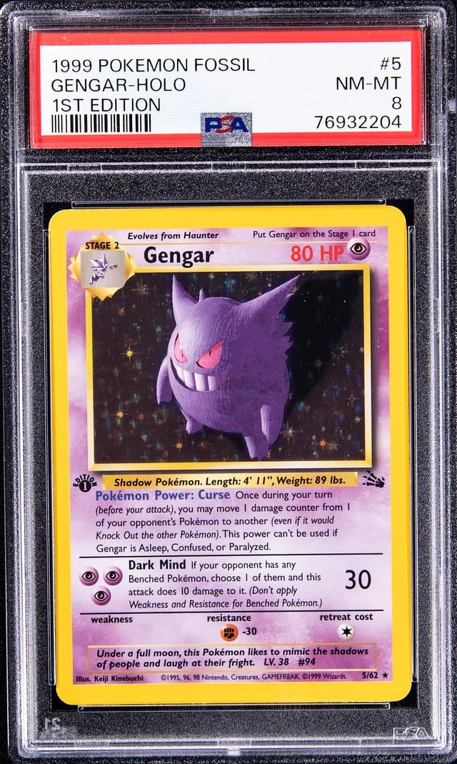 1999 Pokemon Fossil 1st Edition Rare Holofoil Gengar #5 card image