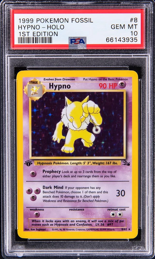 1999 Pokemon Fossil 1st Edition Rare Holofoil Hypno #8 card image