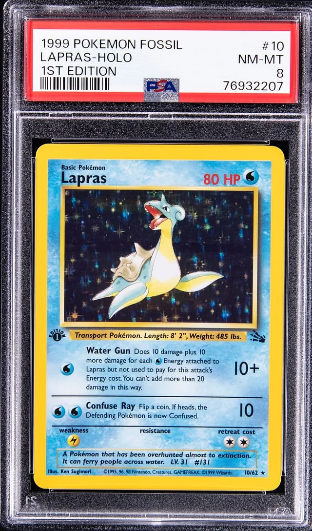 1999 Pokemon Fossil 1st Edition Rare Holofoil Lapras #10 card image