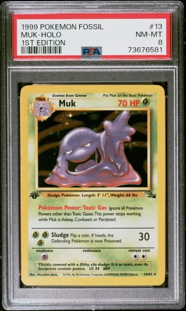 1999 Pokemon Fossil 1st Edition Rare Holofoil Muk #13 card image